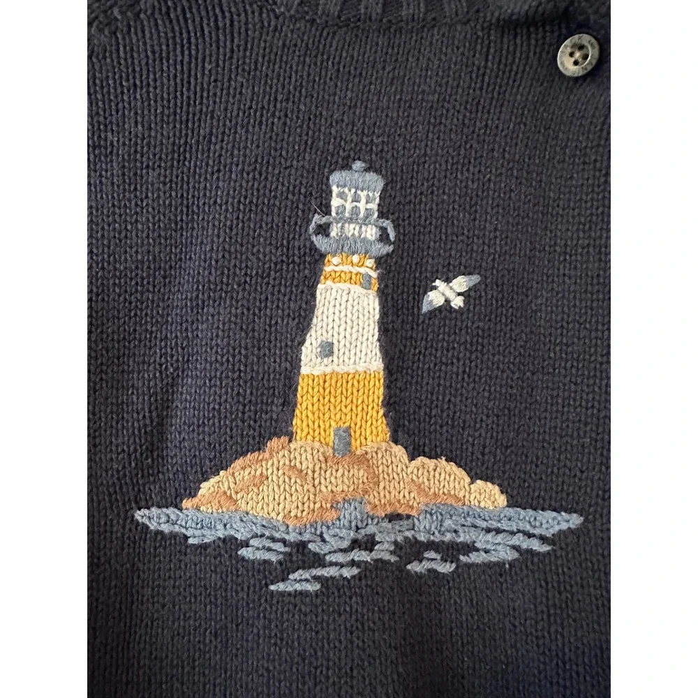 Janie and Jack Navy Lighthouse Embroidered Turtleneck Sweater 18-24 Month Cotton